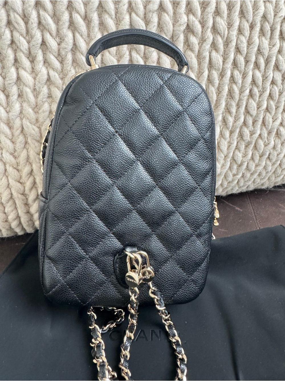 Chanel Black Quilted Caviar Leather Mini Backpack with Gold Chain - Picture 4 of 10